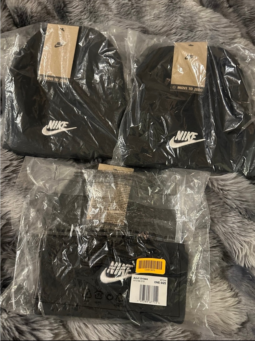 Nike Black Beanie Set with White Swoosh Logo - 3 Pack
